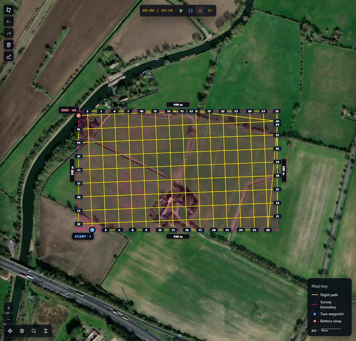 Cross-hatch route with two perpendicular sets of flight lines