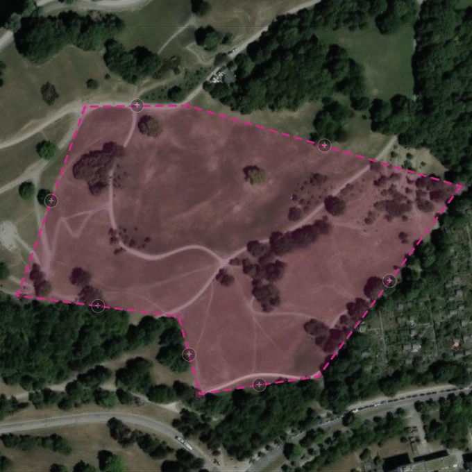 Survey area polygon drawn on the satellite map in the FlyPath planner
