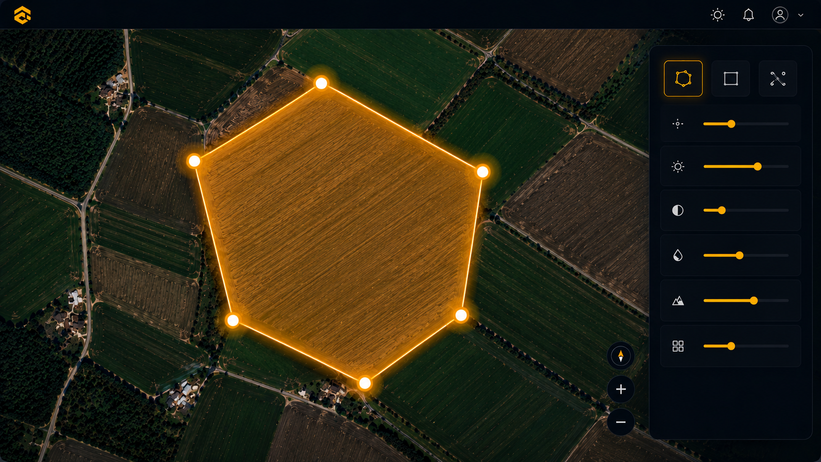 Hexagonal survey area drawn on an aerial map in the FlyPath web app